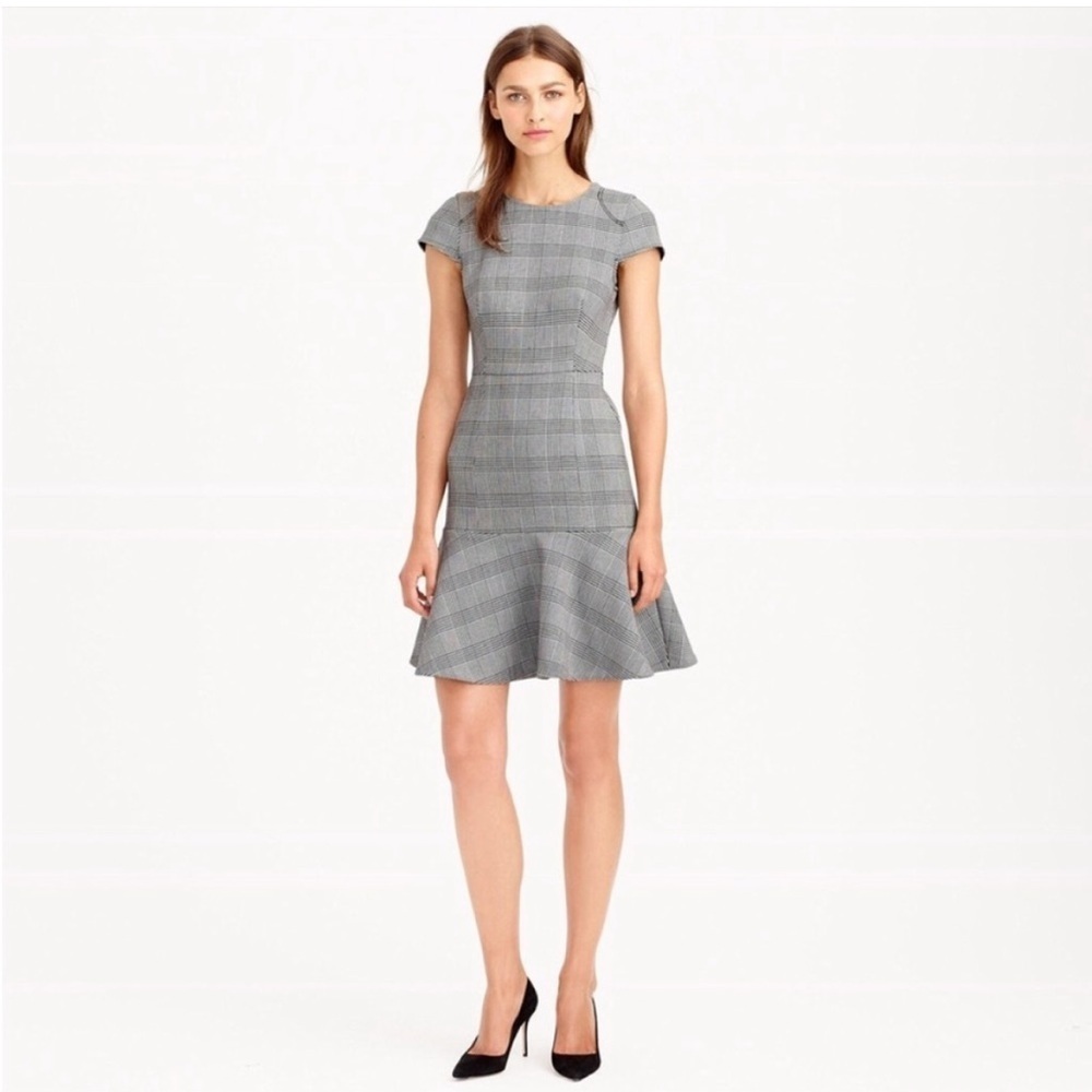 J. Crew Glen Plaid Cap Sleeve Dress Short Sleeve Sheath Flounce Hem Size 4
